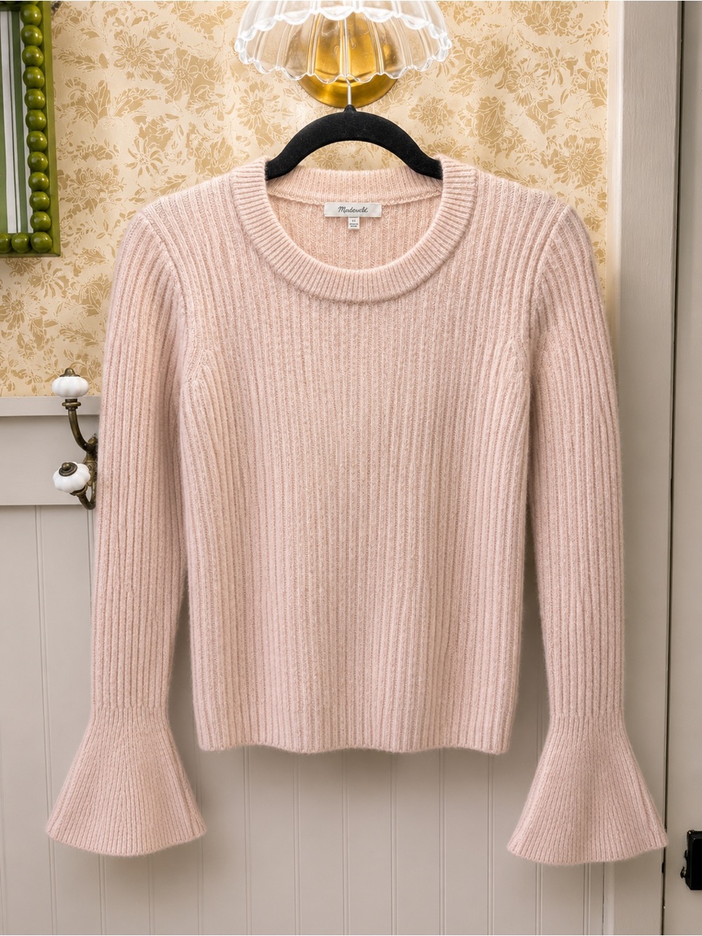 Madewell Dusty Pink Ribbed Bell-Sleeve Sweater XS - Picture 2 of 4